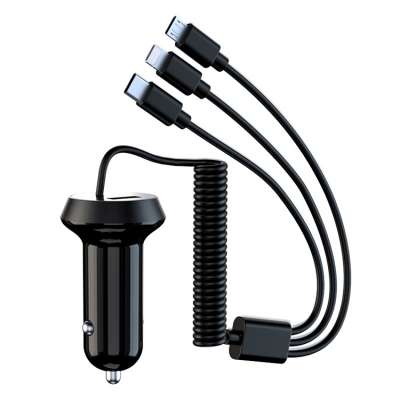 40W high power single USB port spring cable three in one car charger